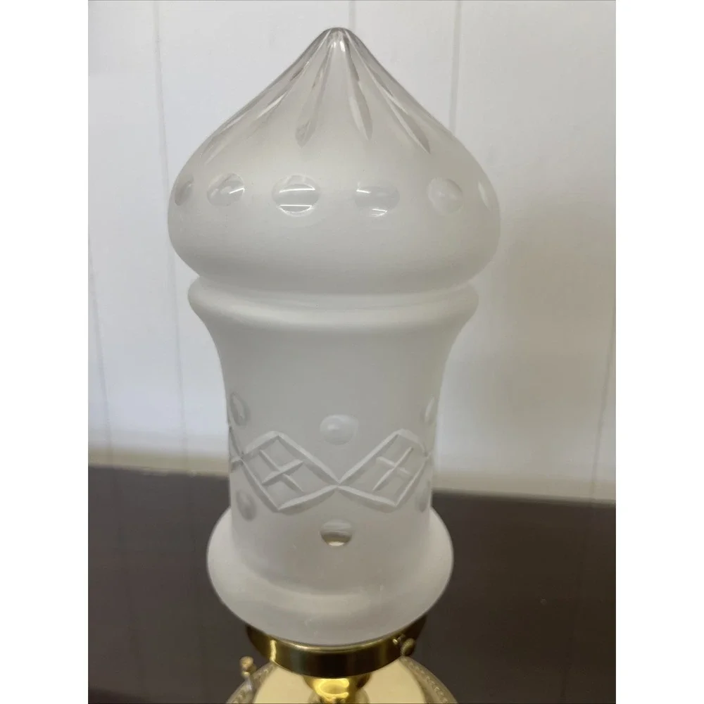 Vintage Flush Mount‎ Brass Ceiling Fixture Frosted Cut Glass Globe Shade